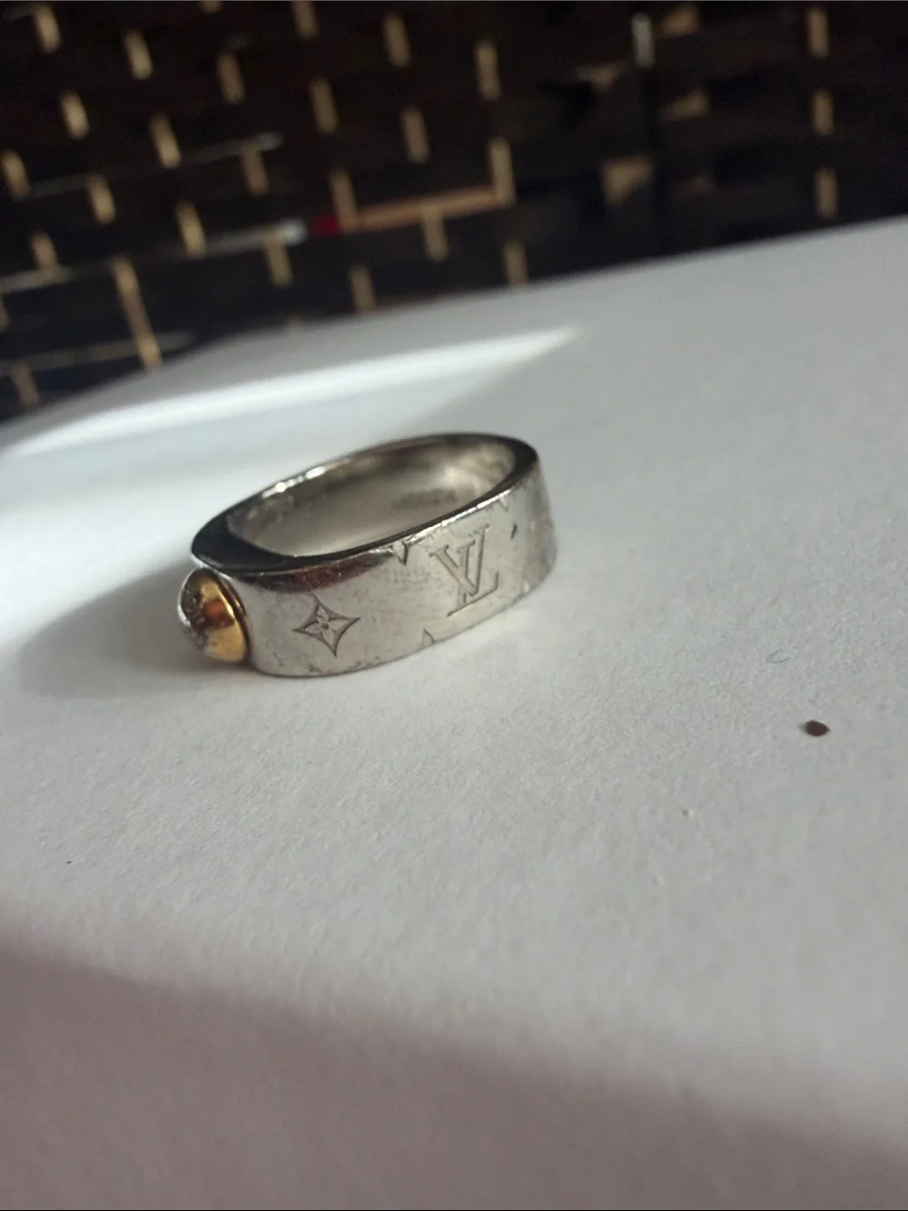 RARE Louis Vuitton Two-Tone Silver Band Ring with Gold Accent